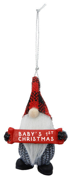 Gnome Holding Sign Ornament - Baby's 1st Christmas