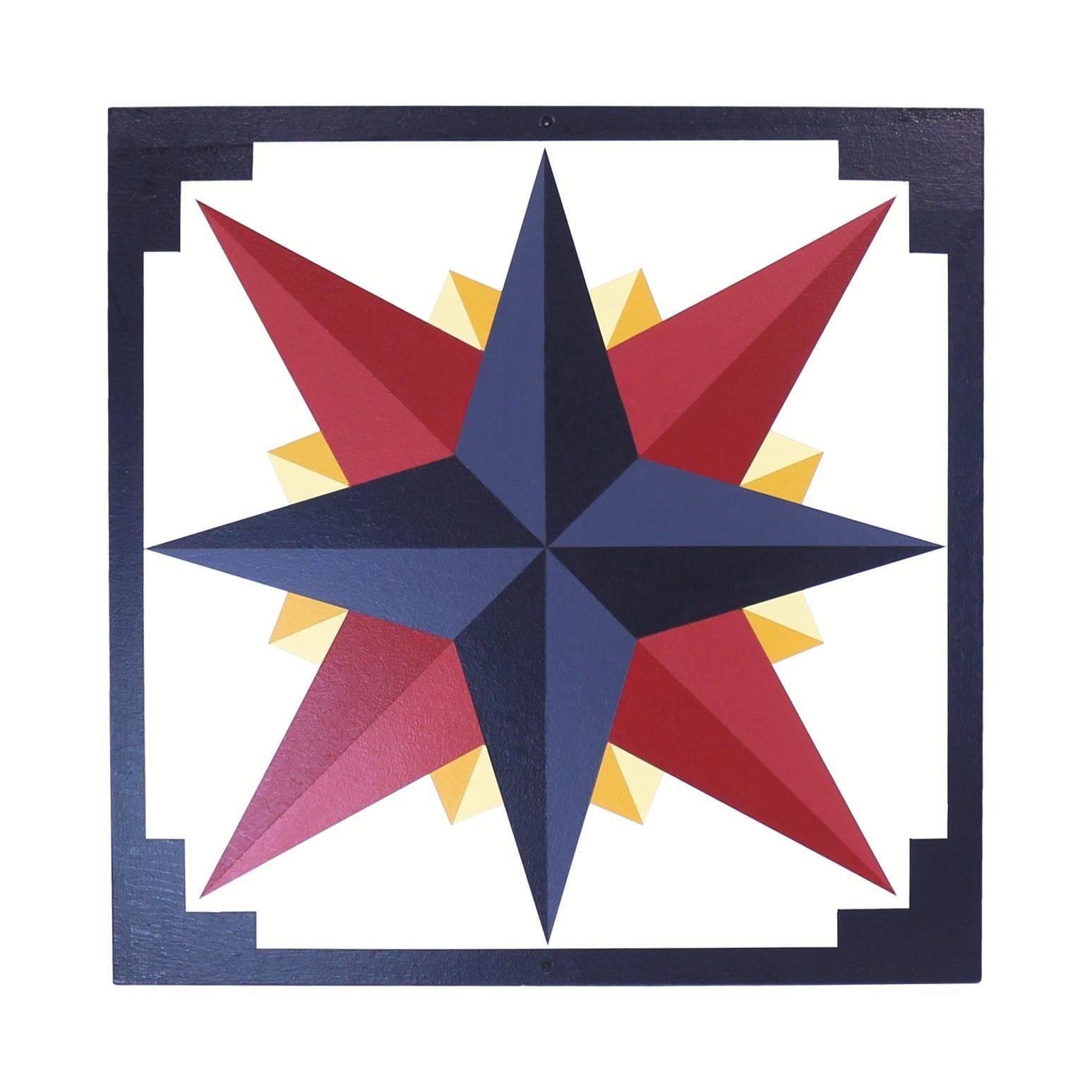 Hand-Painted Barn Quilt, Mariner's Compass Golden Abyss Design