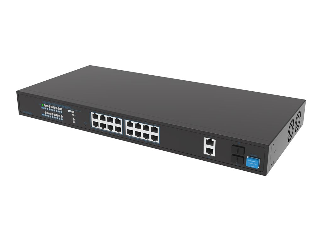 Hanwha Vision SW20g - Switch - 16 x 10/100/1000 (PoE+) + 2 x 10/100/1000 (PoE+ uplink) + 2 x Gigabit SFP (uplink) - PoE+ (250 SKY-SW20G-001
