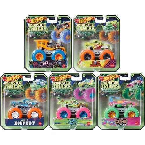 Hot Wheels Glow-in-the-Dark Monster Trucks 1:64 Scale for Kids 2024