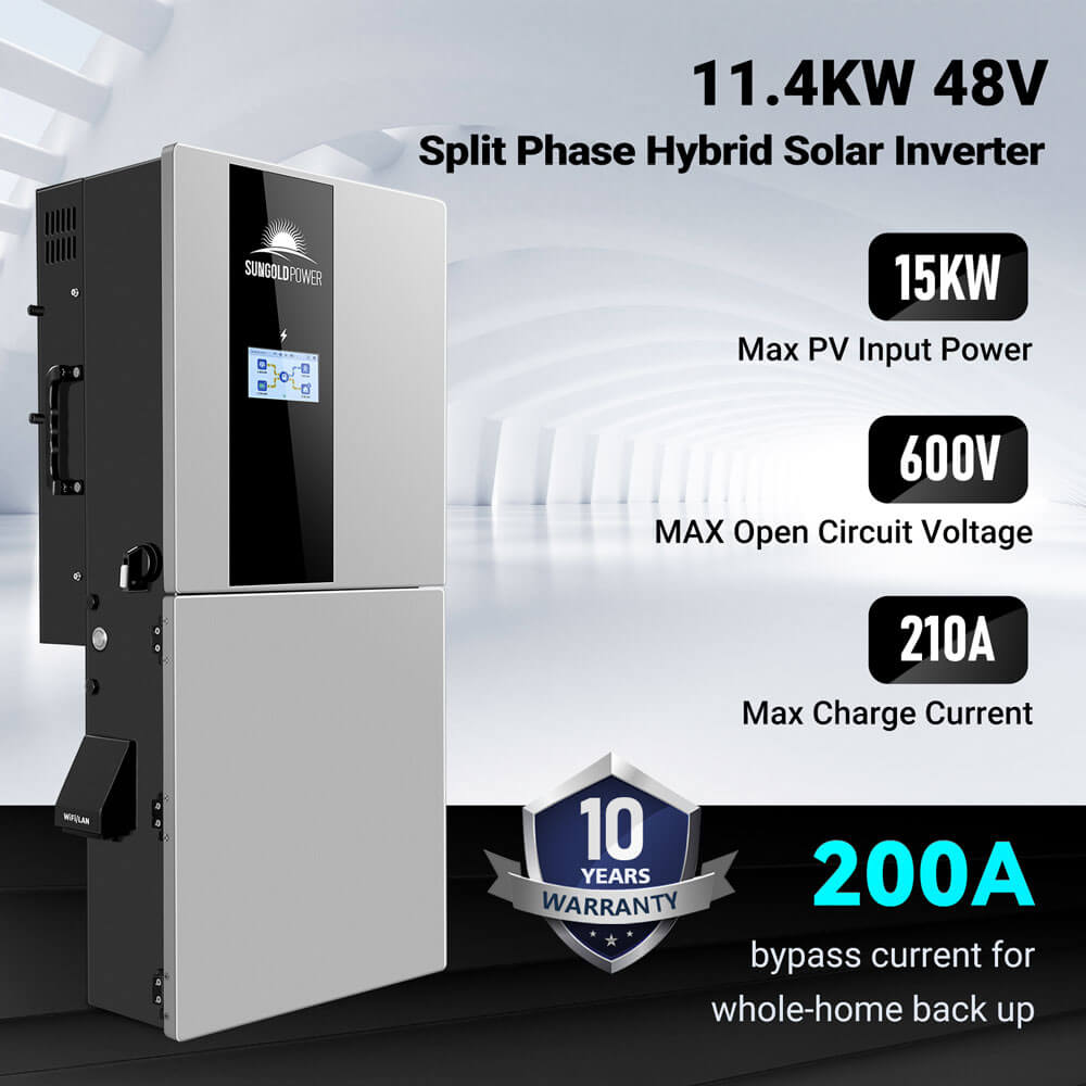 Hybrid Solar Kit 11.4KW 48V Split Phase 20.48KWH/51.2KWH Lithium Battery 450 Watt Solar Panel SGH-11N2E/ SGH-11N5E