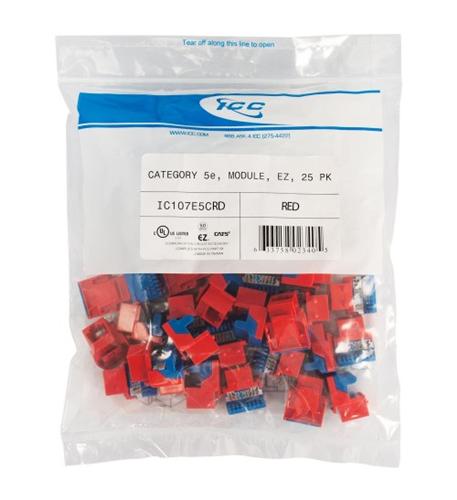 IC107E5CRD - 25PK Cat5 Jack - Red EZ ICC-CAT5JKPK-RD