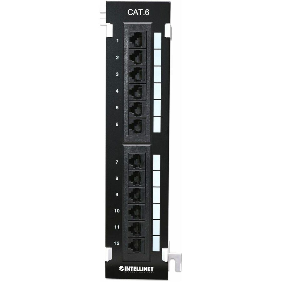 Intellinet Patch Panel, Cat6, Wall-mount, UTP, 12 Port, Black - 12 Port(s) - 12 x RJ-45 -