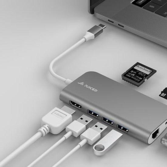 Juiced Systems BizHUB - USB-C Multiport Gigabit HDMI Adapter - Space Grey