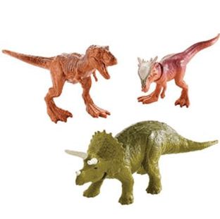 Jurassic World Dino-Mites 3-Pack Mini-Figures – Triceratops, T-Rex, Stygimoloch for Kids