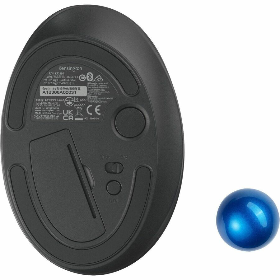 Kensington Pro Fit Ergo TB450 Trackball - Optical - Wireless - Bluetooth - 2.40 GHz - Blac
