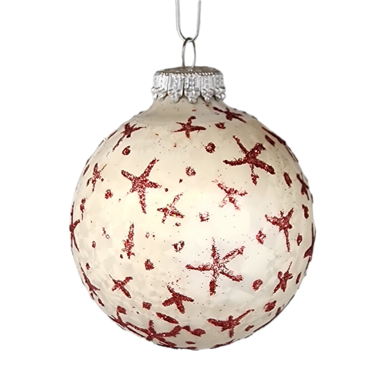 Krebs Value Glass Ball 4 pack - Red stars on Matte Cream