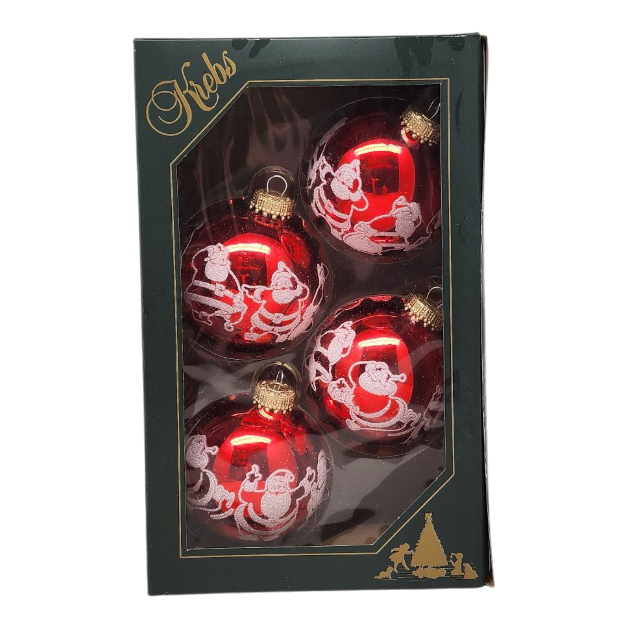 Krebs Value Glass Ornament 4 pack - Nostalgic Santa on Red
