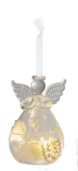LED Glass Angel Pine Cone Ornament - Style C