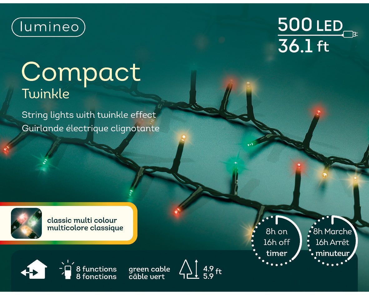 LED Rice Twinkle Stringlight - 500 Lights - Multicolor - Green Wire