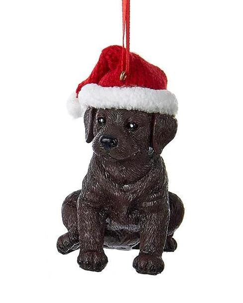 Labrador With Christmas Hat Ornament - Brown