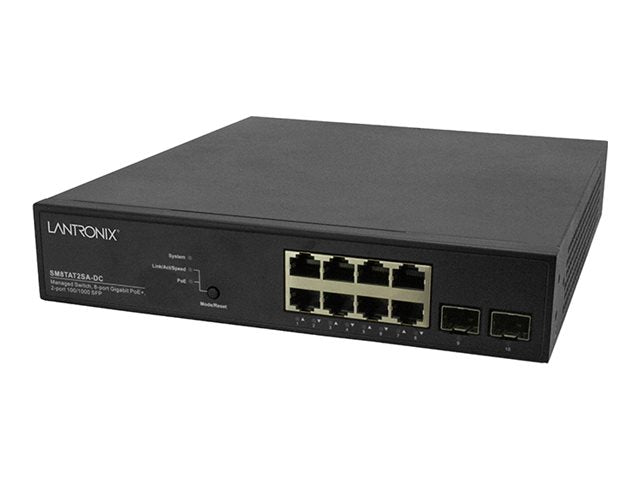 Lantronix SM8TAT2SA-DC - Switch - smart - 8 x 10/100/1000 (PoE+) + 2 x 100/1000 SFP - rack-mountable - PoE+ (130 W) - TAA Compliant