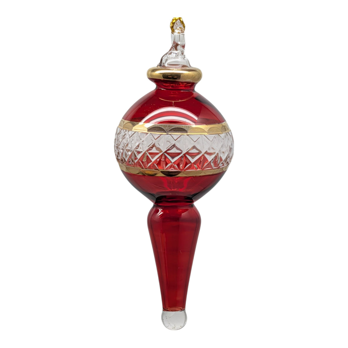 Lattice Glass Ornaments With Gold Accents - Red Ball with Finial