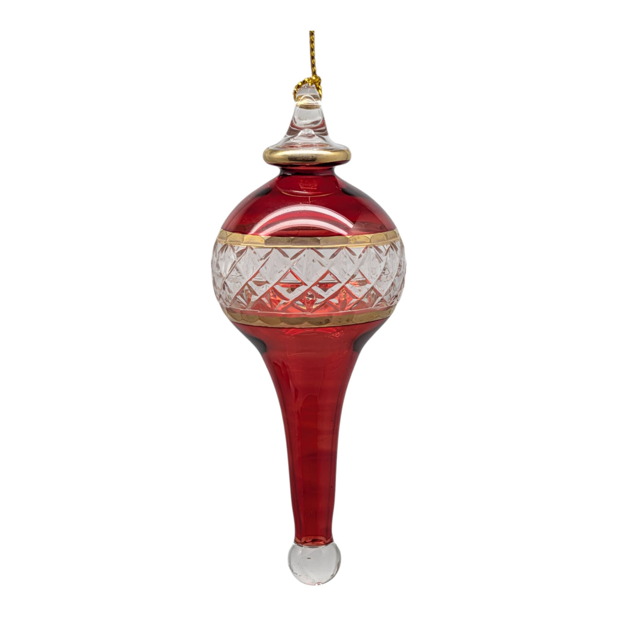 Lattice Glass Ornaments With Gold Accents - Red Stretched Teardrop