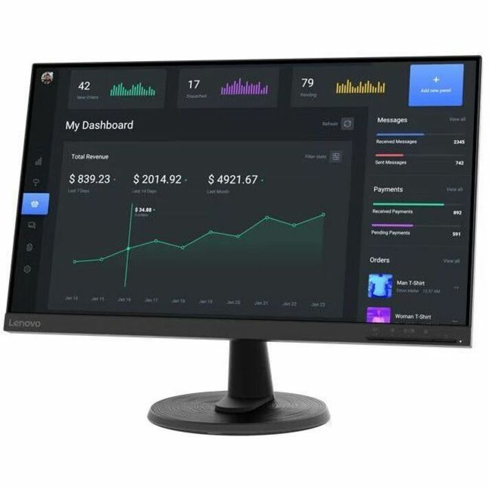Lenovo D24-40 24 Class Full HD LED Monitor - 16:9 - Raven Black - 23.8 Viewable - Vertical