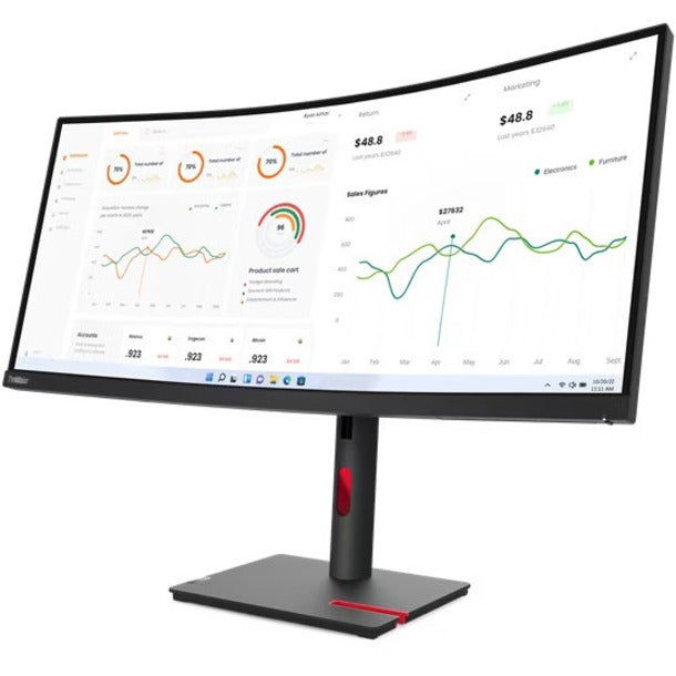 Lenovo ThinkVision T34w-30 34" Class Webcam UW-QHD Curved Screen LED Monitor - 21:9 -