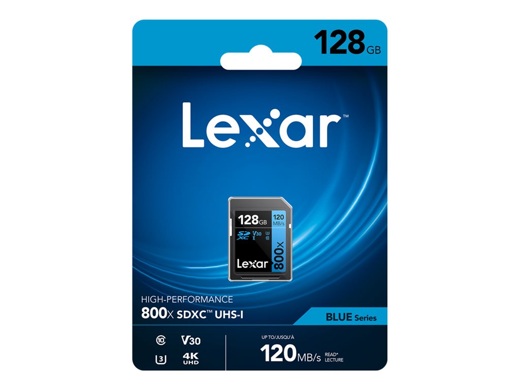 Lexar High Performance BLUE Series - Flash memory card - 128 GB - Video Class V30 / UHS-I U3 / Class10 - 800x - SDXC UHS-I LSD0800P128G-BNNNU