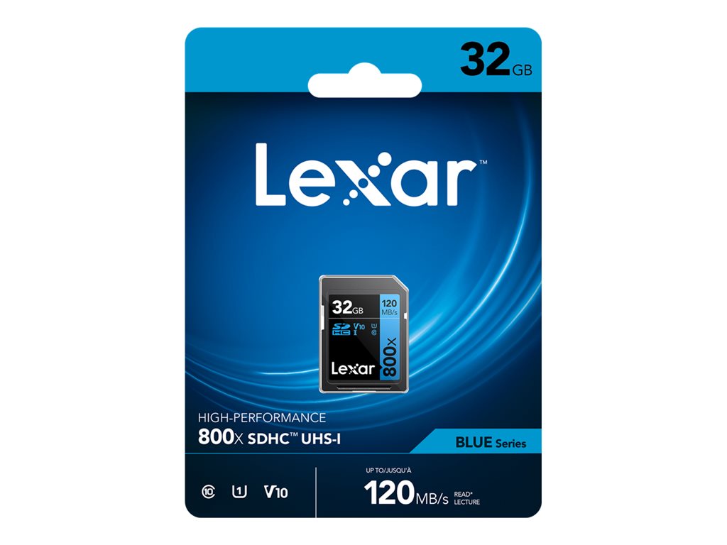 Lexar High Performance BLUE Series - Flash memory card - 32 GB - Video Class V10 / UHS-I U1 / Class10 - 800x - SDHC UHS-I LSD0800P032G-BNNNU