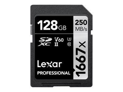 Lexar Professional - Flash memory card - 128 GB - Video Class V60 / UHS-II U3 / Class10 - 1667x - SDXC UHS-II LSD128CBNA16672