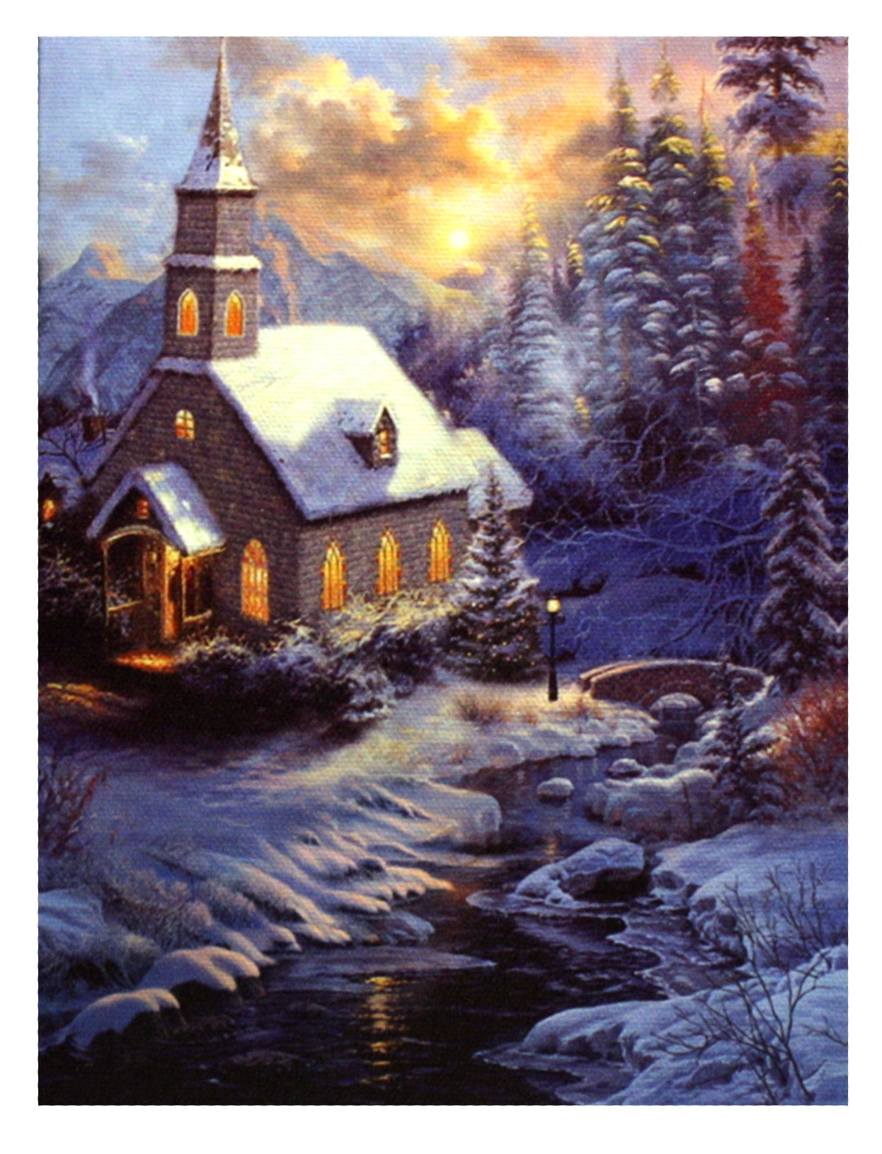 Lighted Canvas Print - Church In A Winter Sunset