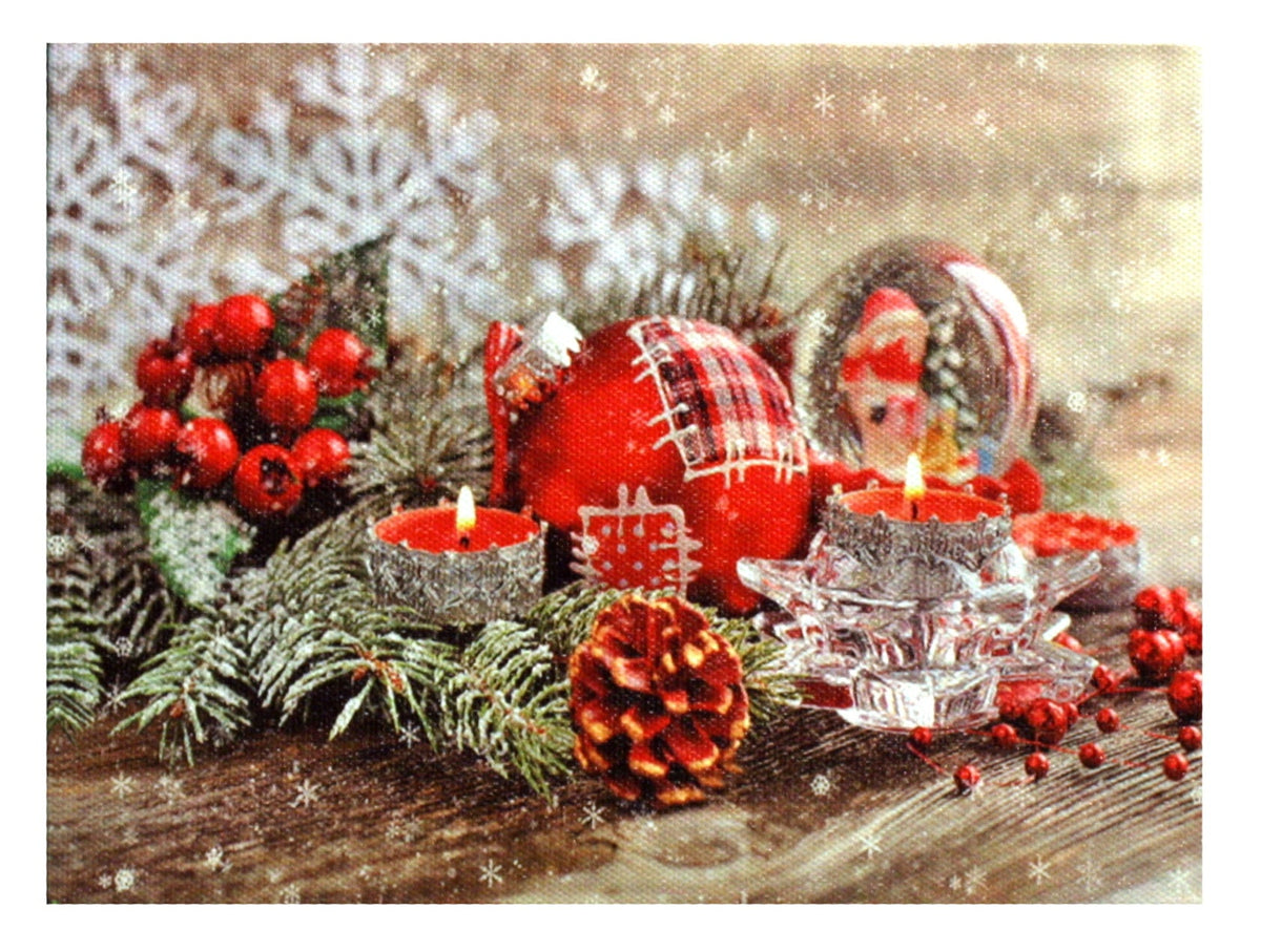 Lighted Canvas Print - Red Candles And Red Ornaments
