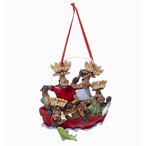 Moose In Fishing Boat Ornament - Family Of 4