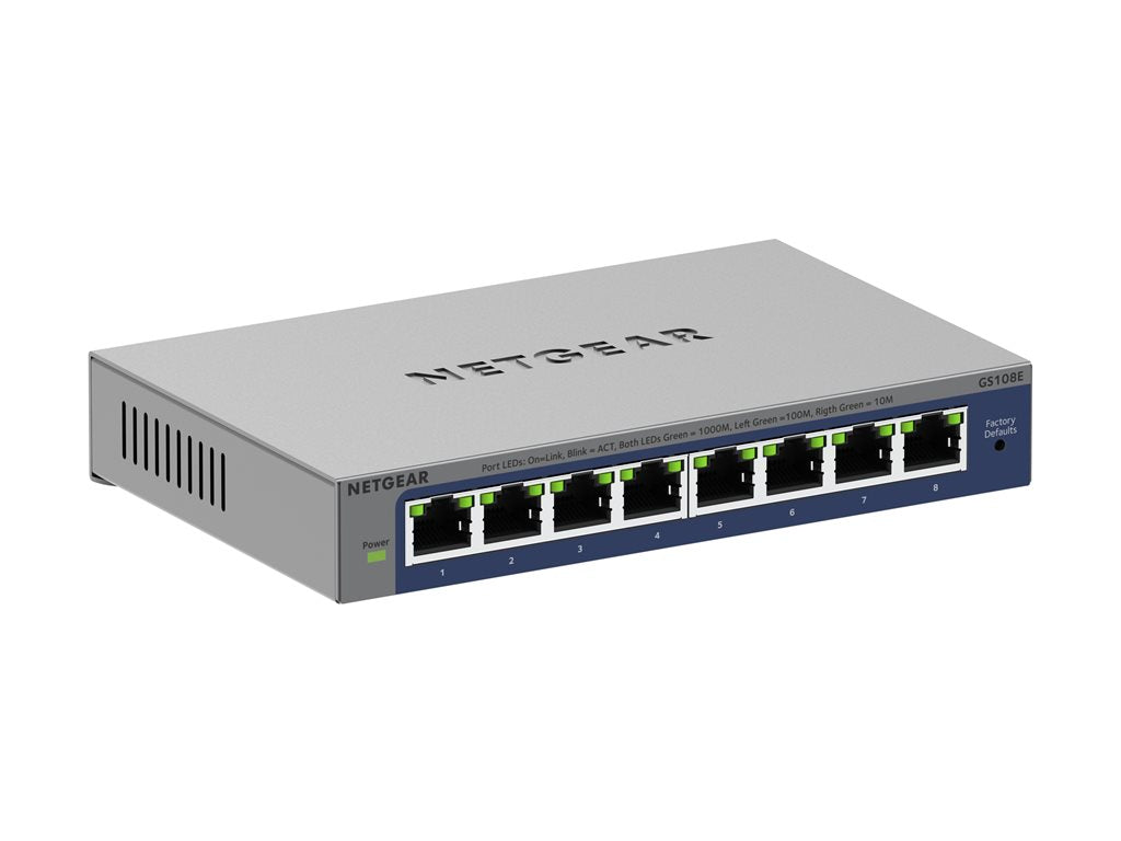 NETGEAR Plus GS108E - Switch - L3 - managed - 8 x 10/100/1000 - desktop, wall-mountable GS108E-400NAS