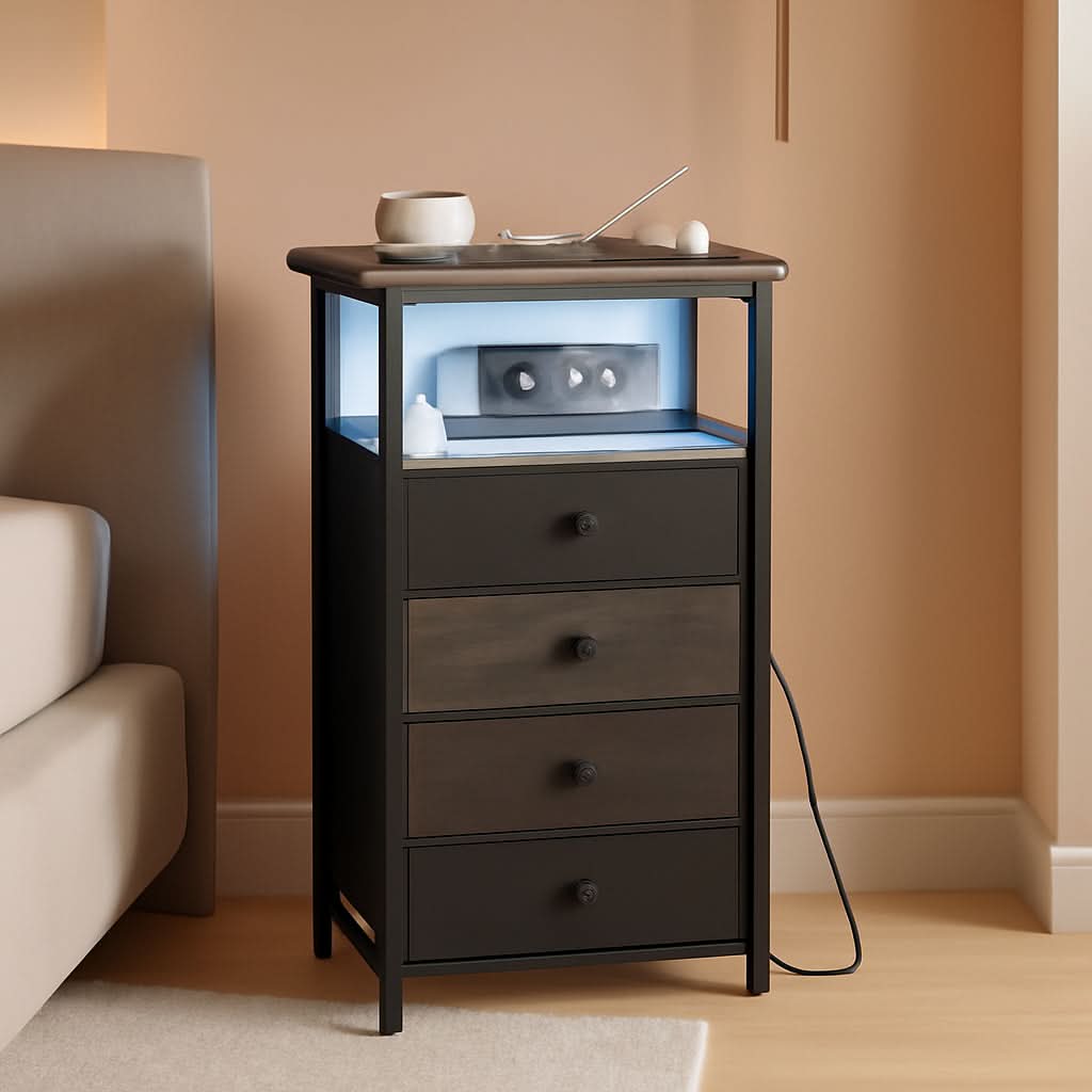 Narrow Nightstand With Charging Station