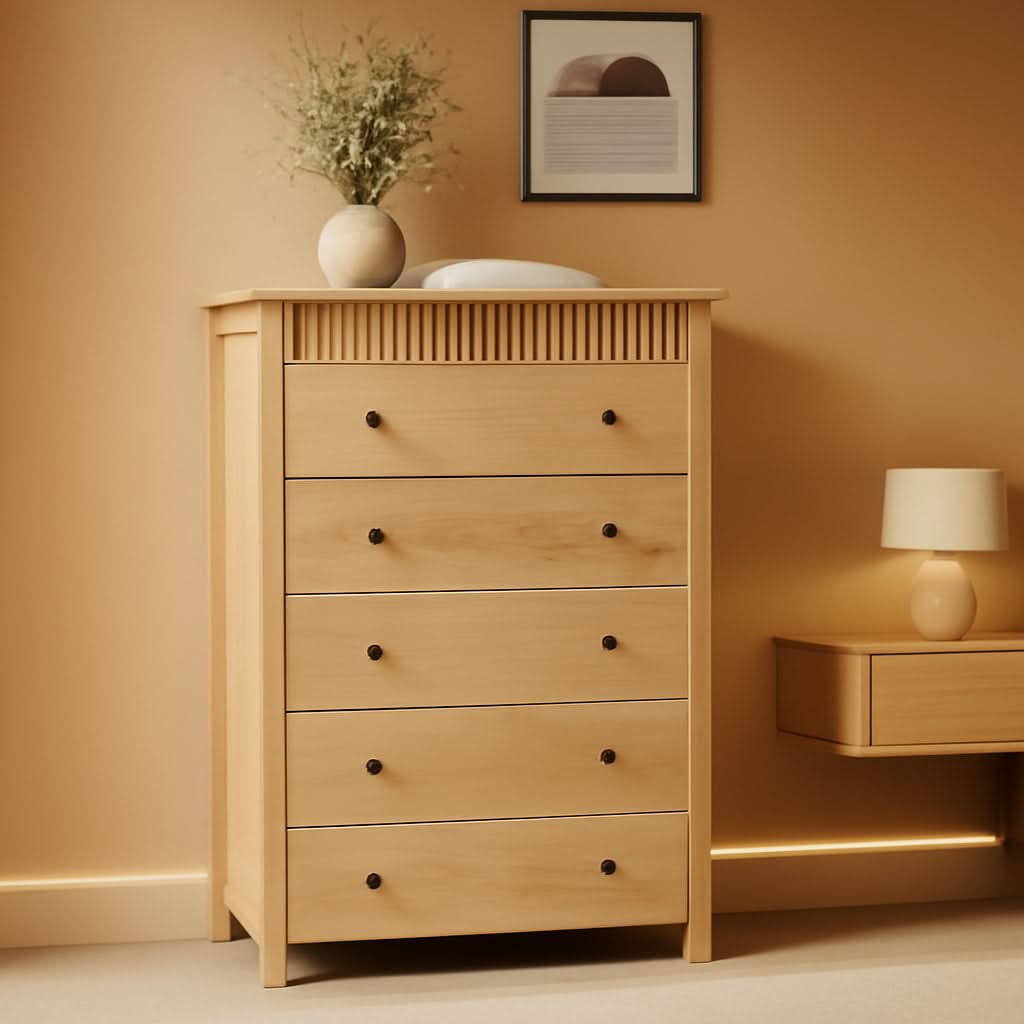 Natural Oak Dresser With Intricate Fluted Paneling