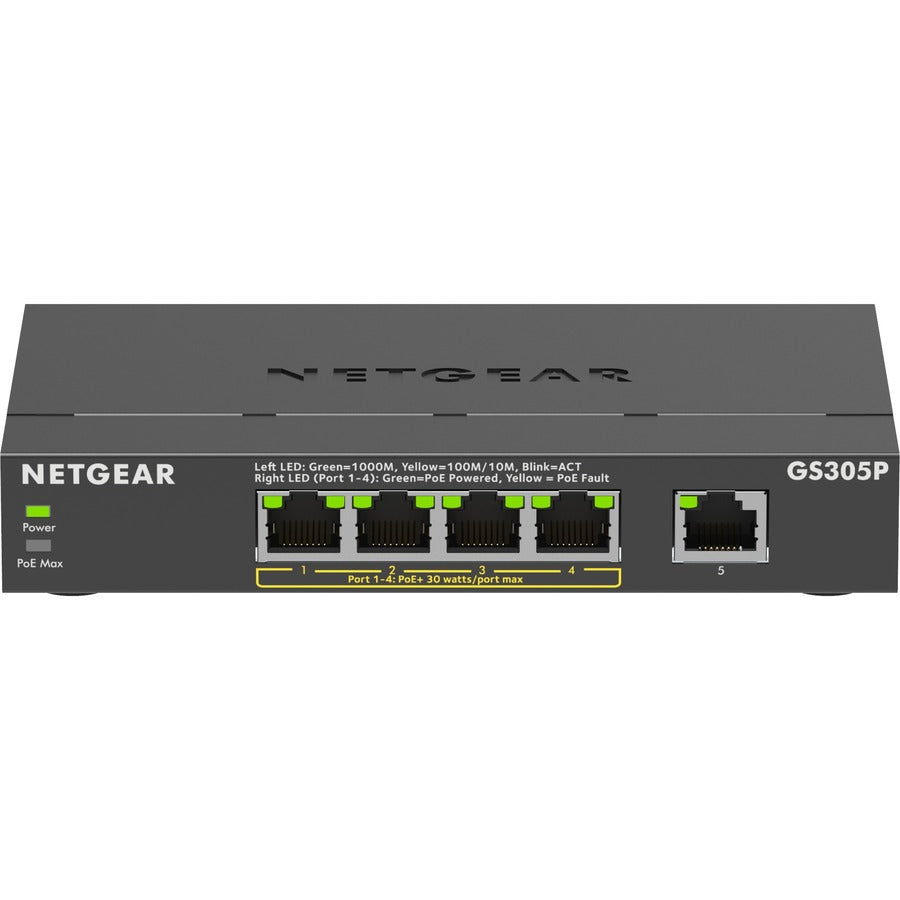 Netgear GS305P Ethernet Switch - 5 Ports - Gigabit Ethernet - 2 Layer Supported - 66.78 W