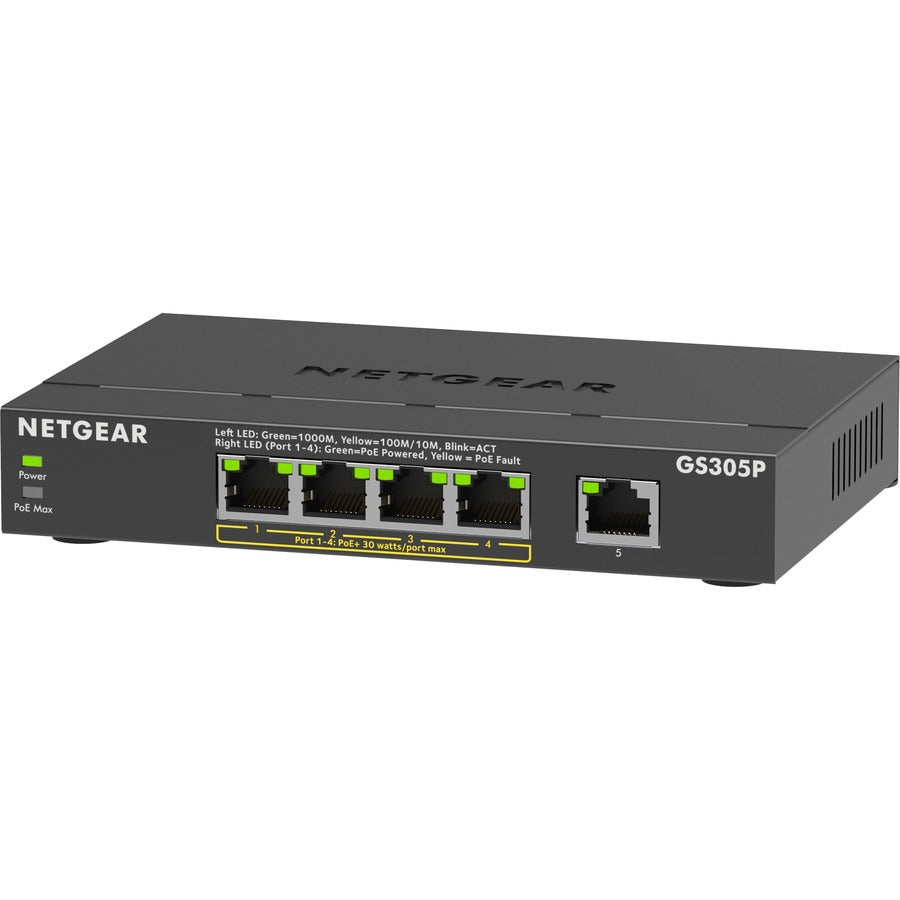 Netgear GS305P Ethernet Switch - 5 Ports - Gigabit Ethernet - 2 Layer Supported - 66.78 W