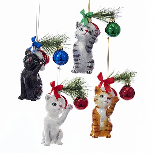 Noble Gems Christmas Cat Glass Ornaments - Black