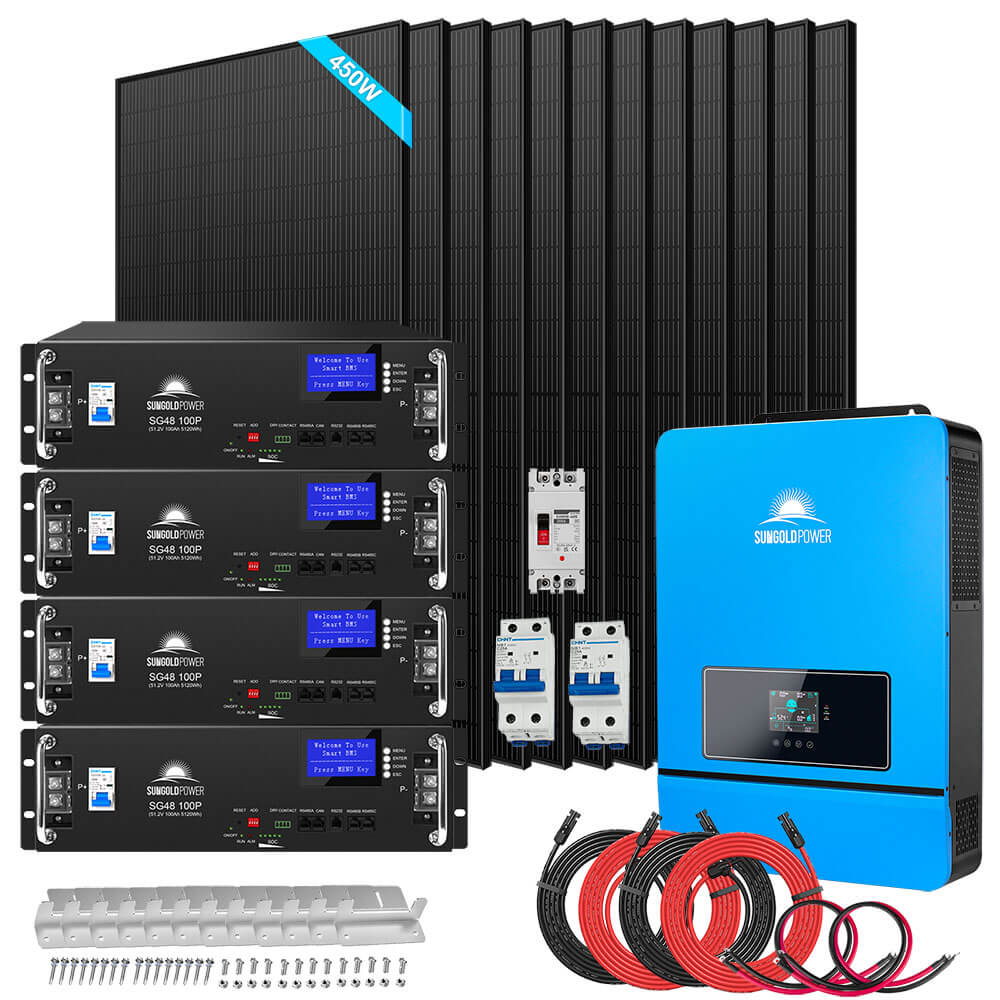 OFF GRID SOLAR KIT 12 X 415 WATTS SOLAR PANELS 4 X 5.12KWH LITHIUM BATTERY 8000W SOLAR INVERTER 48VDC 120V/240V SGM-8K20