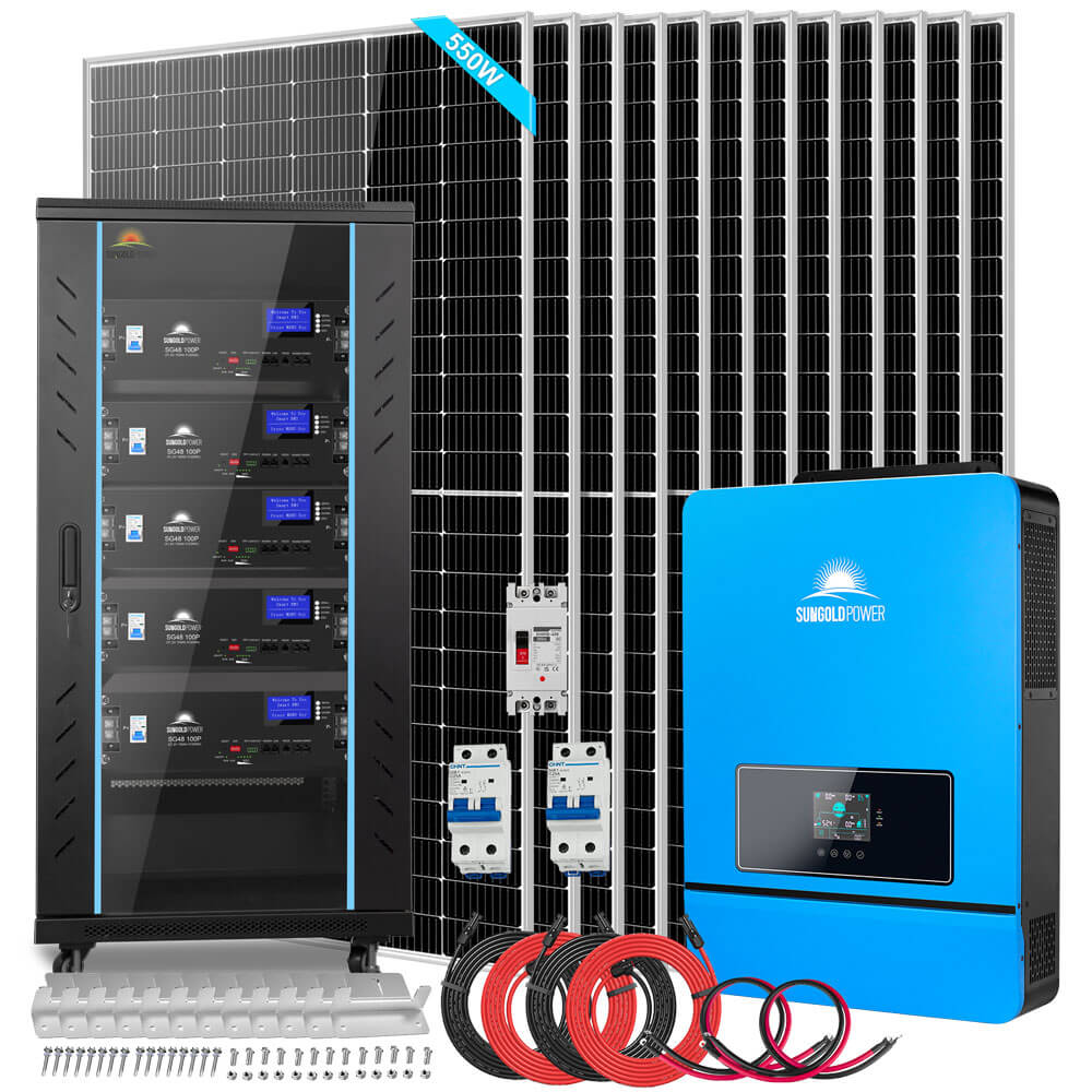OFF GRID SOLAR KIT 12 X 550 WATTS SOLAR PANELS 25.6KWH LITHIUM BATTERY 10KW SOLAR INVERTER 48VDC 120V/240V