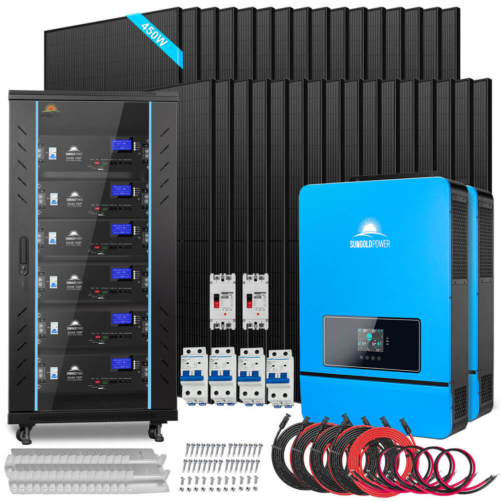 OFF GRID SOLAR KIT 20KW 48VDC 120V/240V LIFEPO4 30.72KWH LITHIUM BATTERY 32 X 450 WATTS SOLAR PANELS