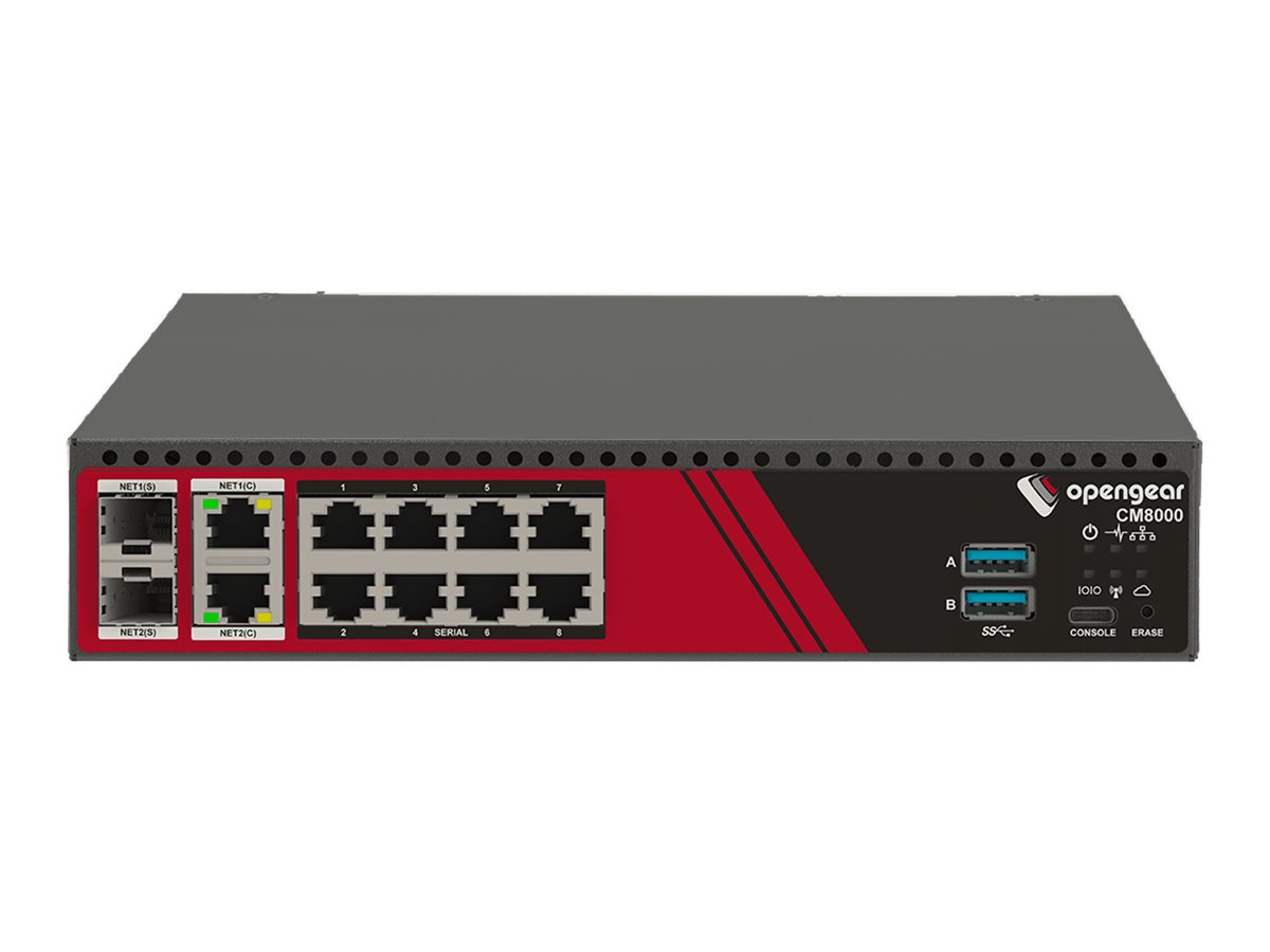 OPENGEAR ARM CM8008 Edge Device with 8x RS232, 2x 1GbE/SFP, 2x USB 3.0