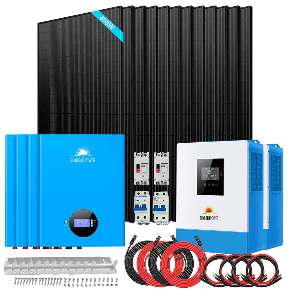 Off Grid Solar Kit 10000W 48VDC 120VAC/240V 20.48KWH Powerwall Lithium Battery 12 X 415 Watts Solar Panels SGM-10M2T