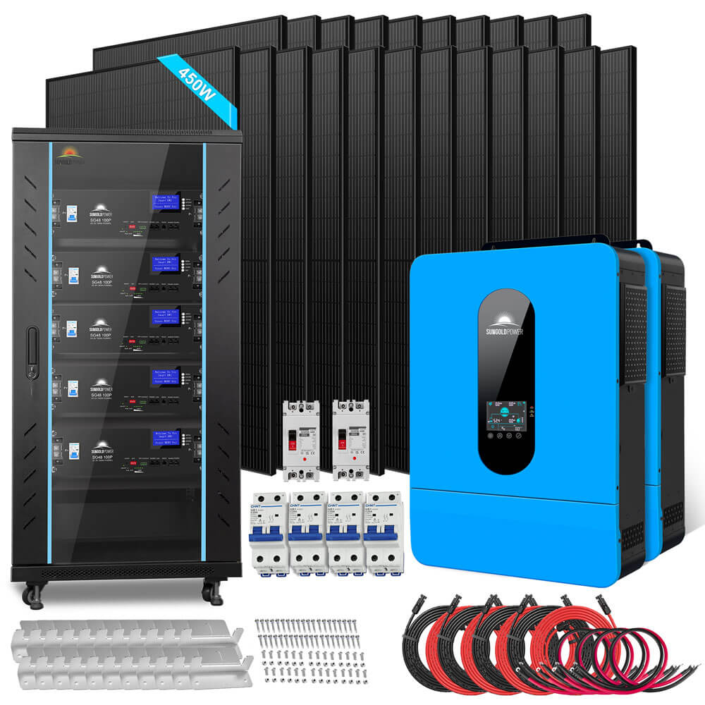 Off Grid Solar Kit 13000W 48VDC 120V/240KWH LiV LifePo4 25.6thium Battery 22 X 450 Watts Solar Panels SGR-13K25E