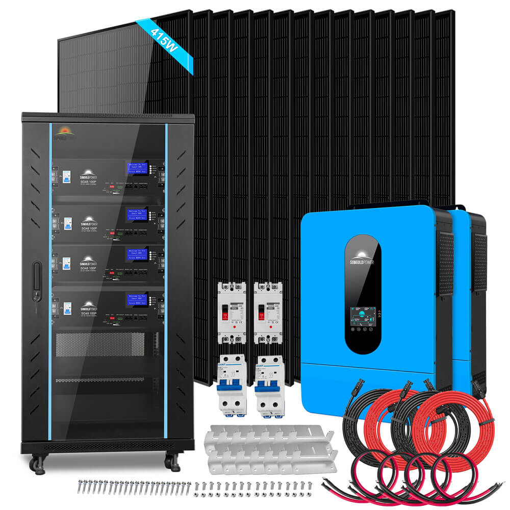 Off-Grid Solar Kit 13000W 48VDC 120V/240V LifePo4 20.48KWH Lithium Battery 14 X 415 Watts Solar Panels SGR-13KM