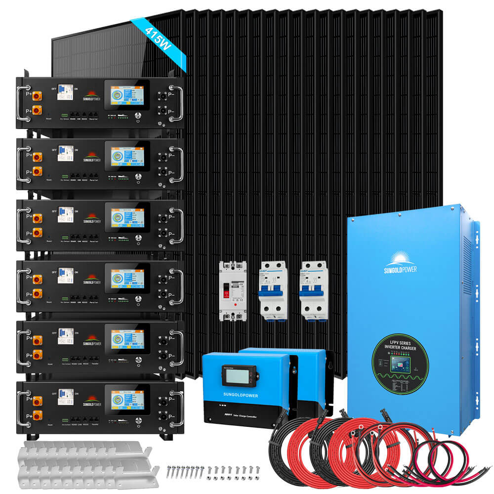 Off-Grid Solar Kit 15000W 48VDC 120V/240V LifePo4 30.72KWH Lithium Battery 20 X 415 Watts Solar Panels SGR-15K20E