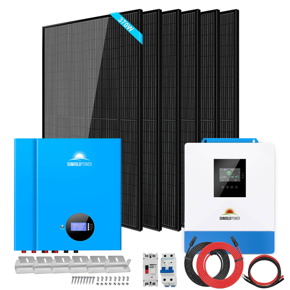 Off-Grid Solar Kit 5000W 48VDC 120V 10.24KWH PowerWall Lithium Battery 6 X 370 Watts Solar Panels SGM-5K10M
