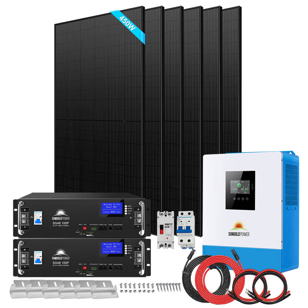 Off-Grid Solar Kit 5000W 48VDC 120V LifePo4 10.24KWH Lithium Battery 6 X 415 Watts Solar Panels SGR-5KE