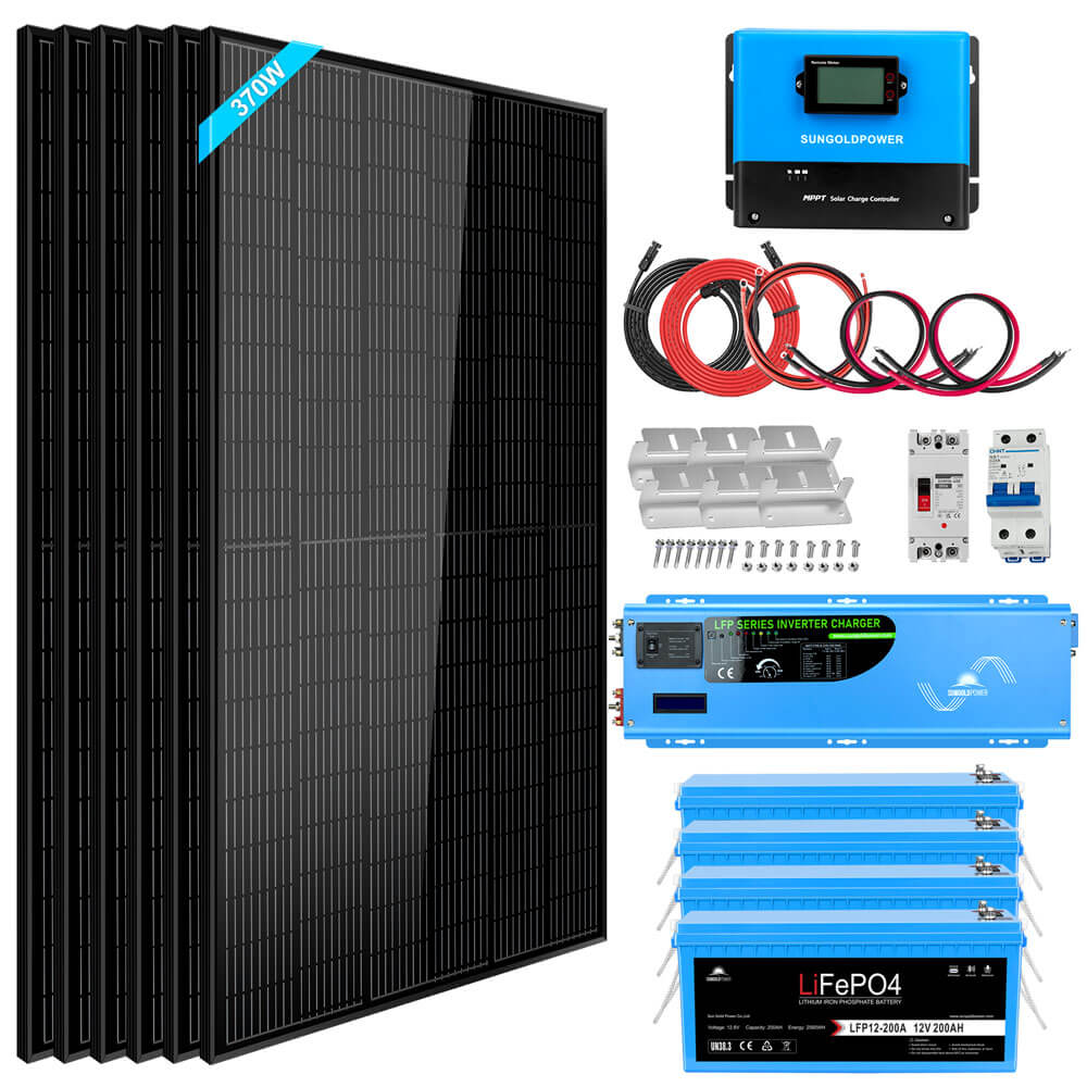 Off Grid Solar Kit 6000W 24/ 48VDC 120V/240V LifePO4 10.24KWH Lithium Battery 6 X 370 Watt Solar Panels SGK-PRO64/ SGK-PRO62