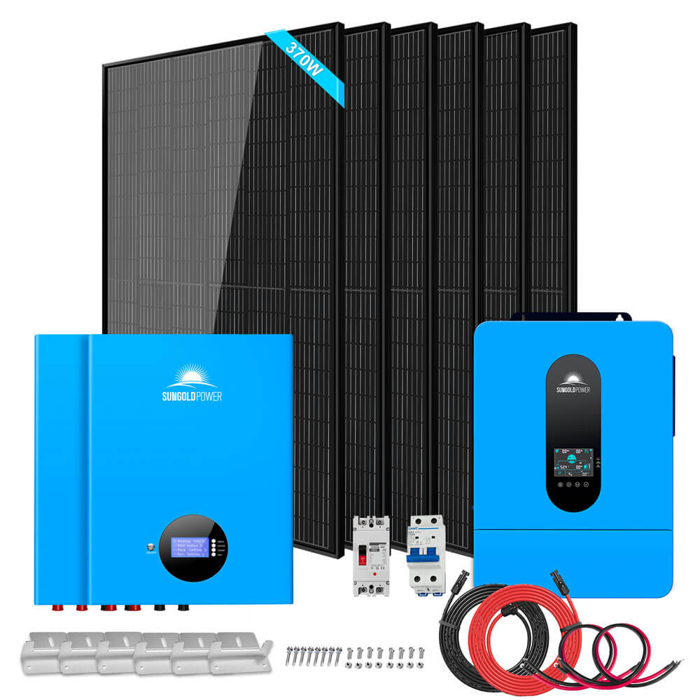 Off-Grid Solar Kit 6500W 48VDC 120/240VAC 10.24KWH PowerWall Lithium Battery 6 X 370 Watts Solar Panels SGM-6510M