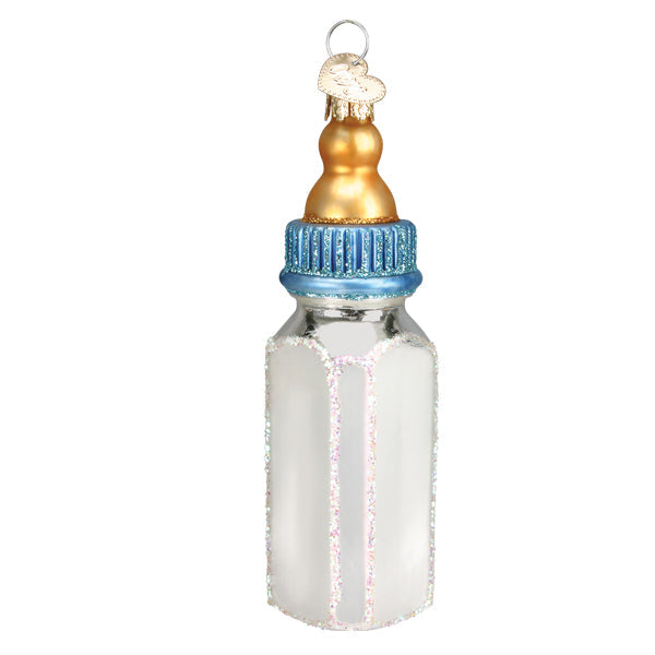 Old World Christmas Blue Baby Bottle Glass Ornament