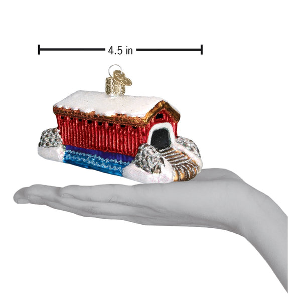 Old World Christmas Covered Bridge Glass Blown Ornament