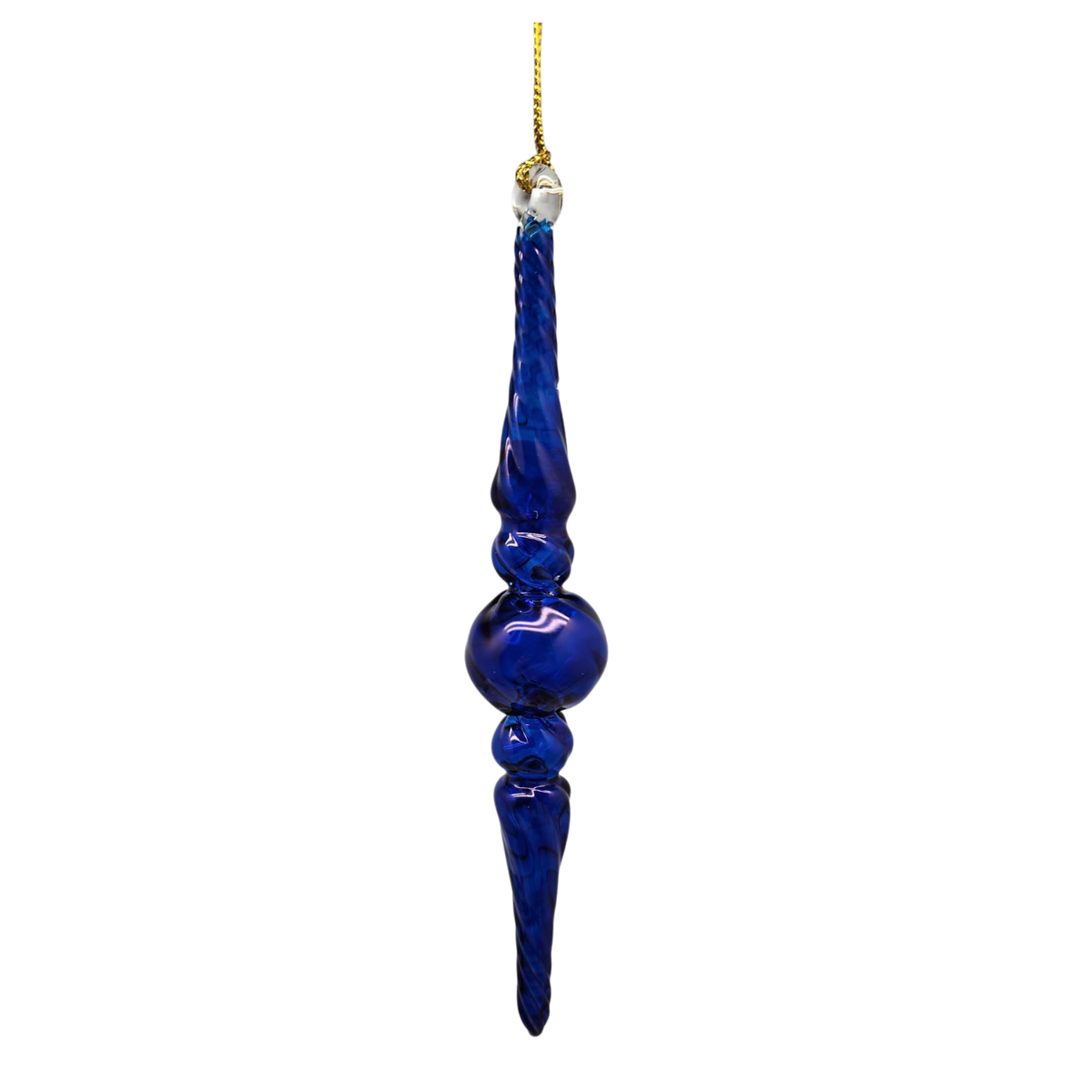 Outer Swirl Icicle Glass Ornaments - Cobalt