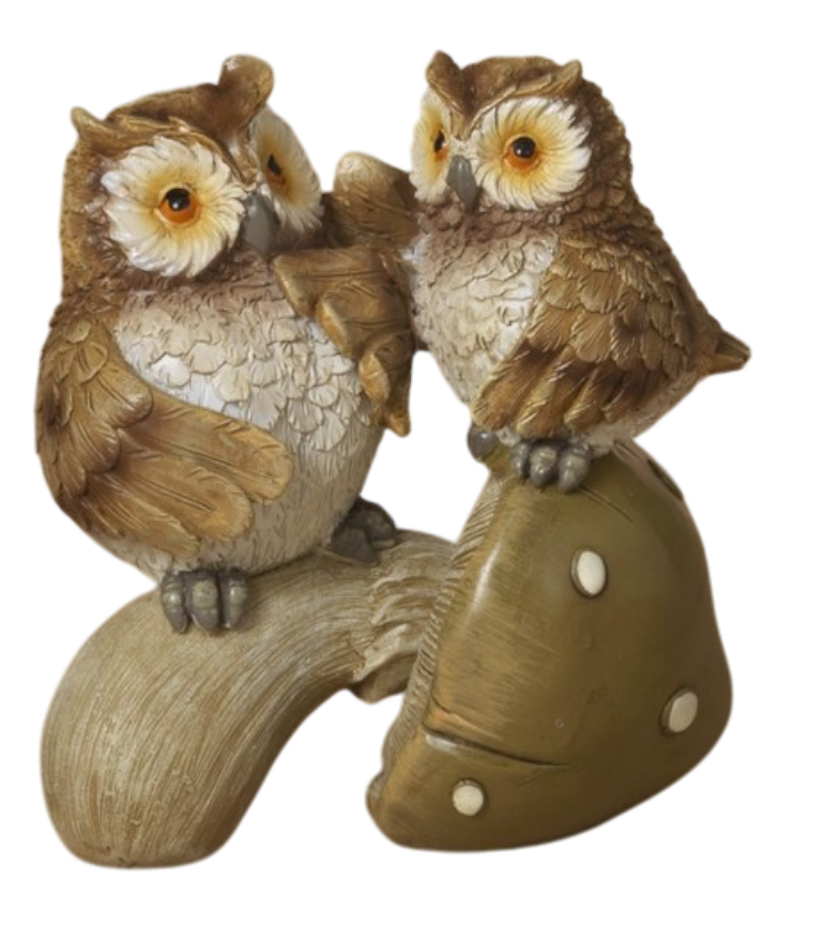 Owl on Mushroom Figurine -