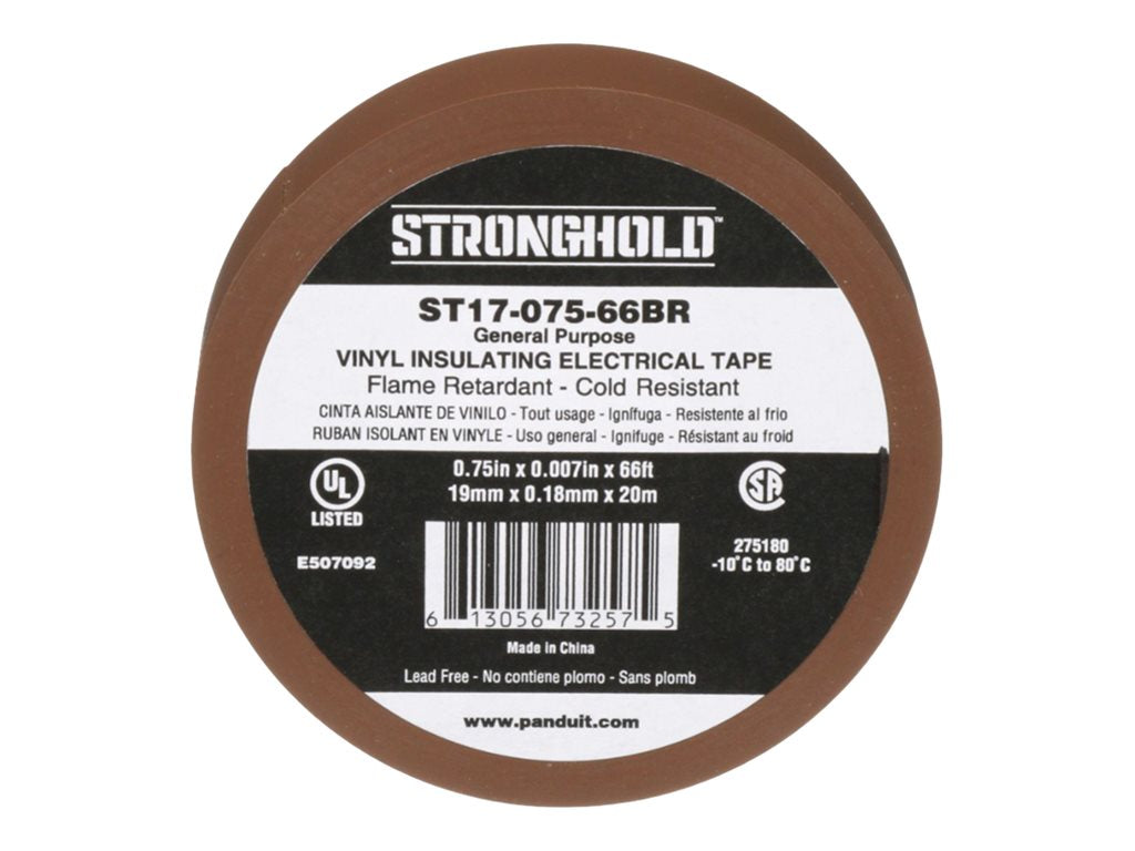 Panduit StrongHold ST17 Series - Electrical insulation tape - 0.75 in x 66 ft - polyvinyl chloride (PVC) - brown ST17-075-66BR