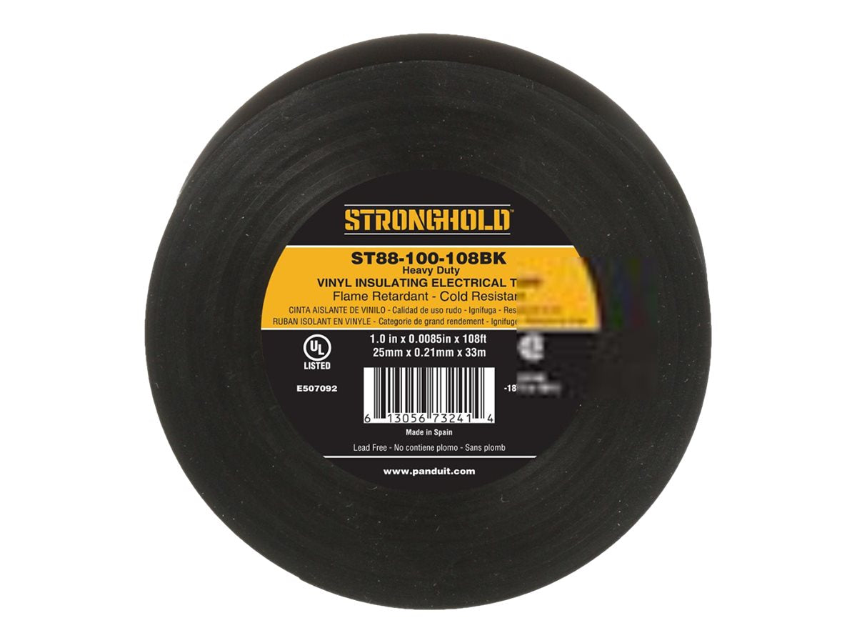 Panduit StrongHold ST88 Series - Electrical insulation tape - 0.98 in x 108 ft - polyvinyl chloride (PVC) - black ST88-100-108BK